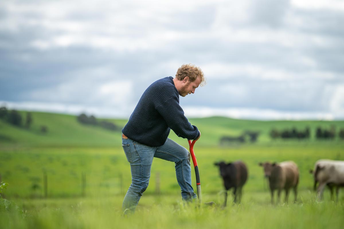 Agriculteur dans un champ - agriculture régénératrice